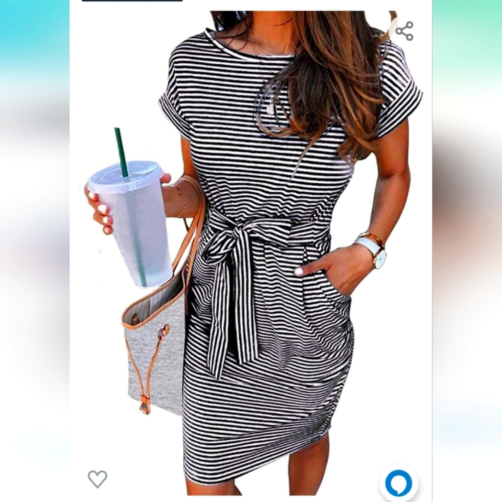 MEROKEETY Womens long sleeve Striped T Shirt Dress